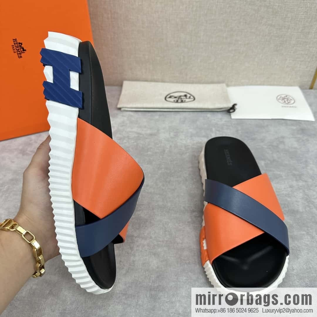 💋💍 H new cross slippers Hermès * Hermès-Shi, the latest classic men's Electric slippers