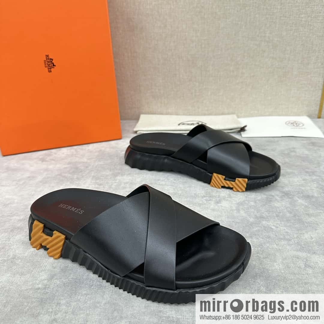 💋💍 H new cross slippers Hermès * Hermès-Shi, the latest classic men's Electric slippers
