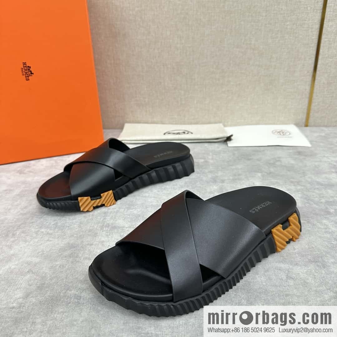 💋💍 H new cross slippers Hermès * Hermès-Shi, the latest classic men's Electric slippers