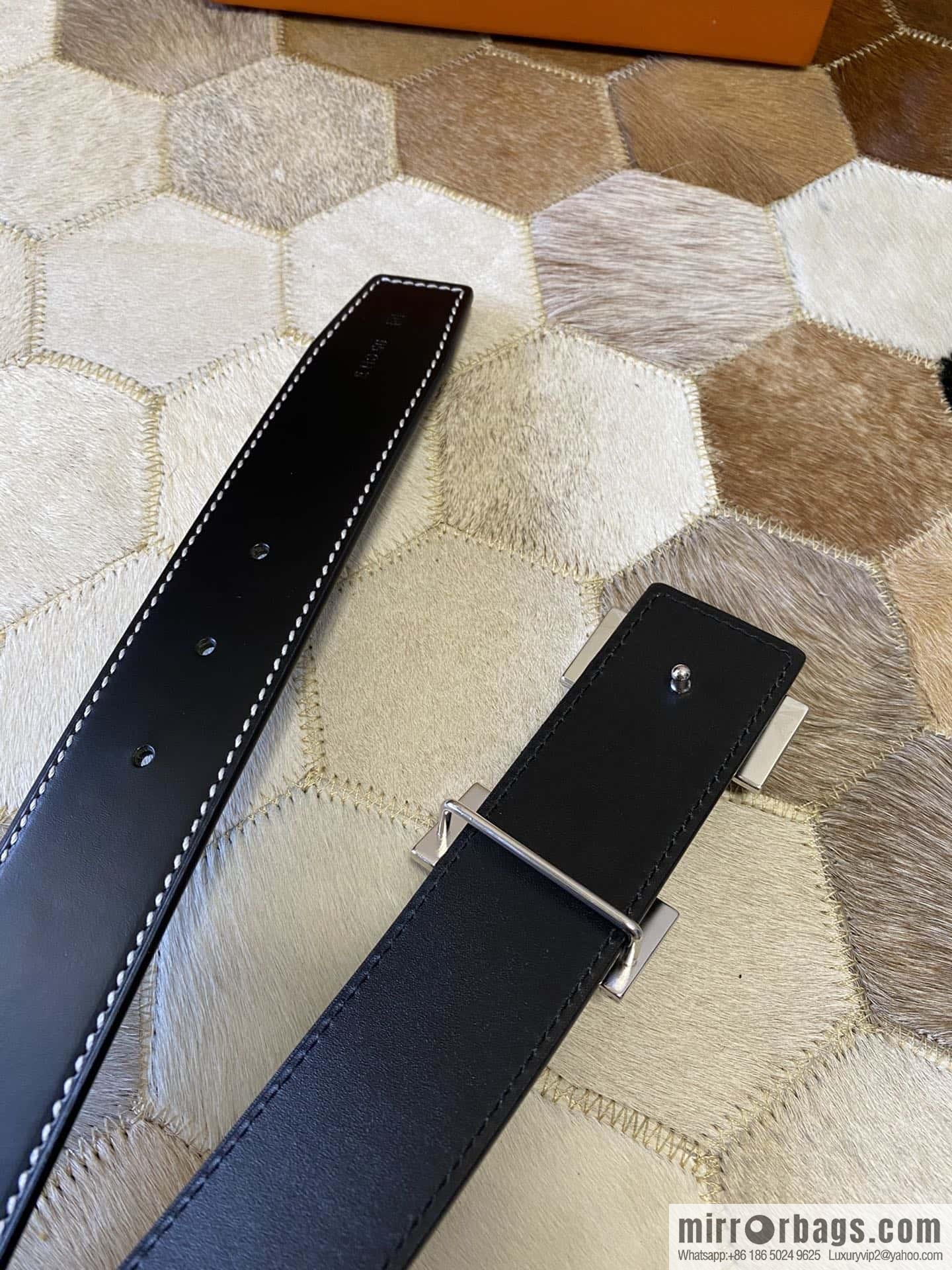 HERMES men's 3.8cm stainless steel inlaid diamond metal buckle with first-layer cowhide double-sided belt