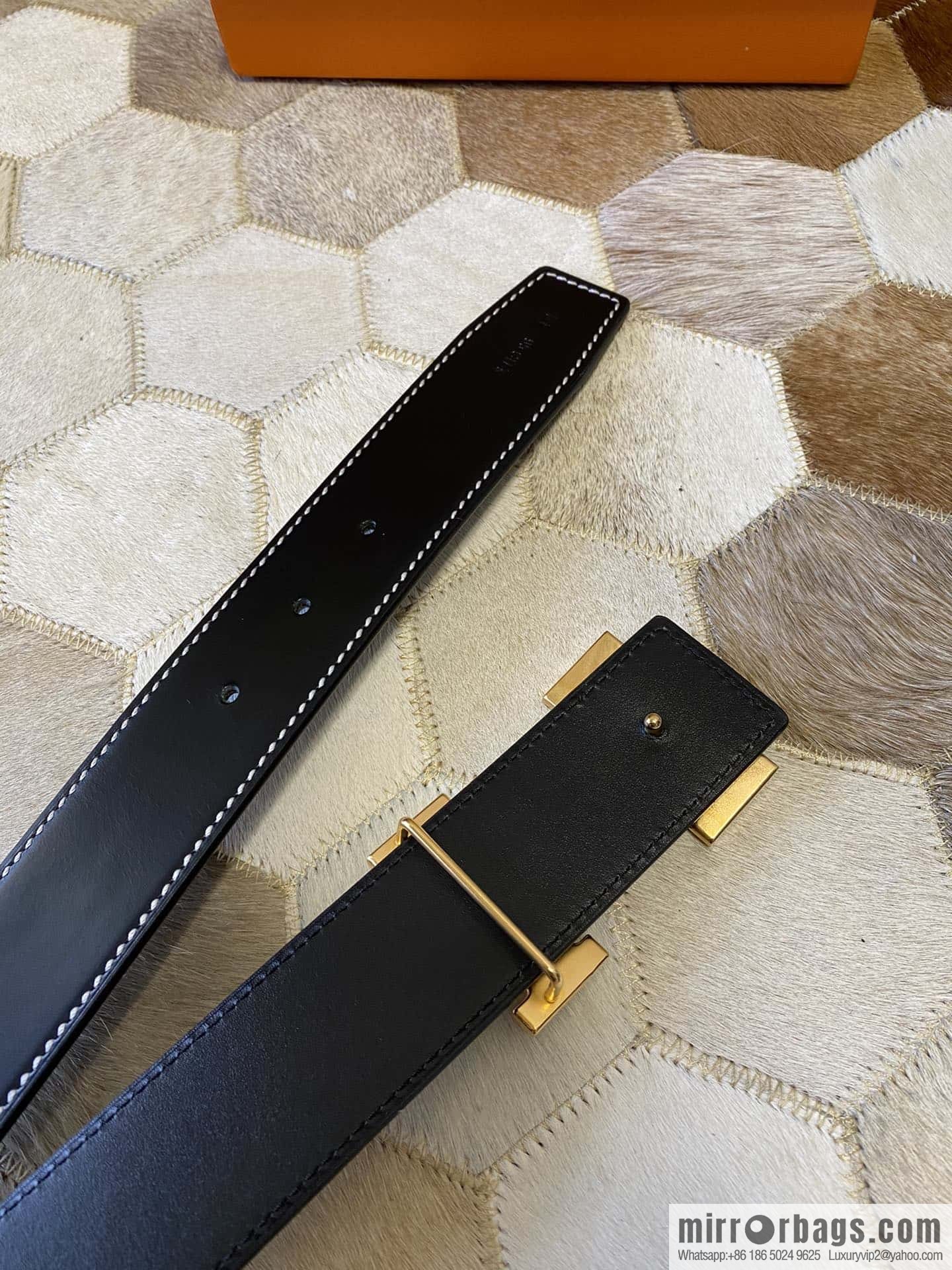 HERMES men's 3.8cm stainless steel inlaid diamond metal buckle with first-layer cowhide double-sided belt