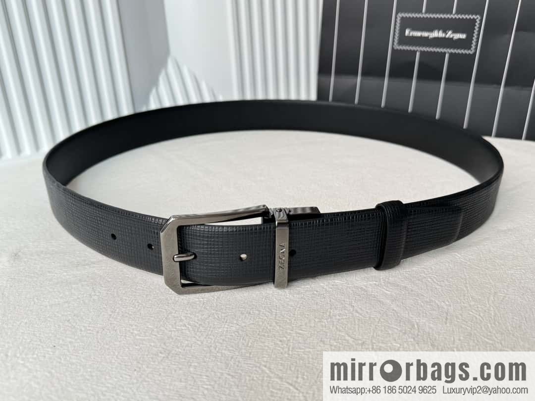 ZEGNA Zegna, Men's Imported Cowhide Cross Textured Belt 3.5CM