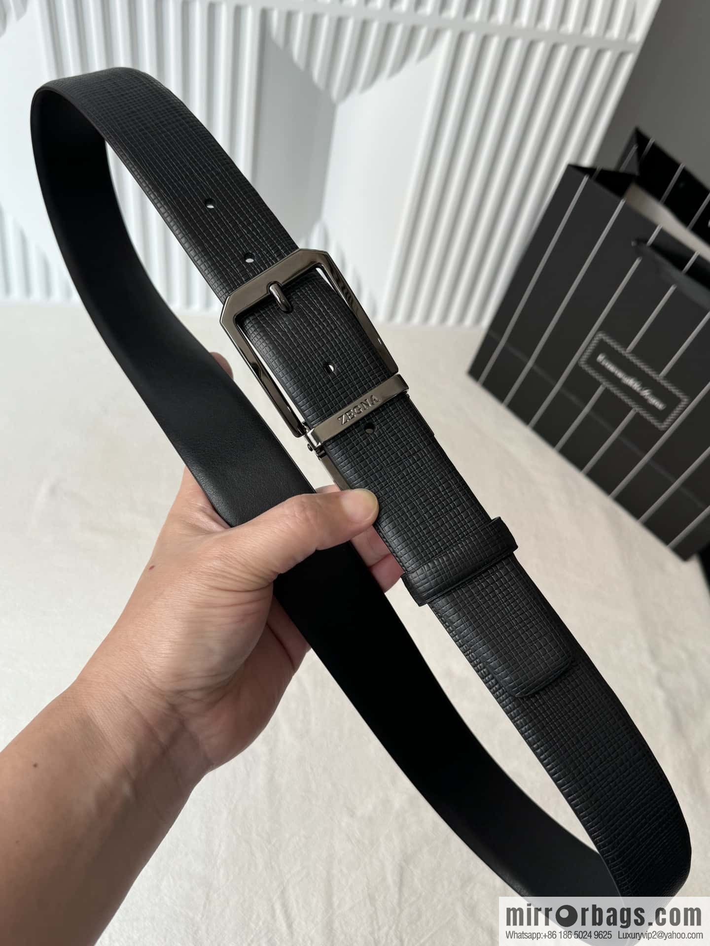 ZEGNA Zegna, Men's Imported Cowhide Cross Textured Belt 3.5CM