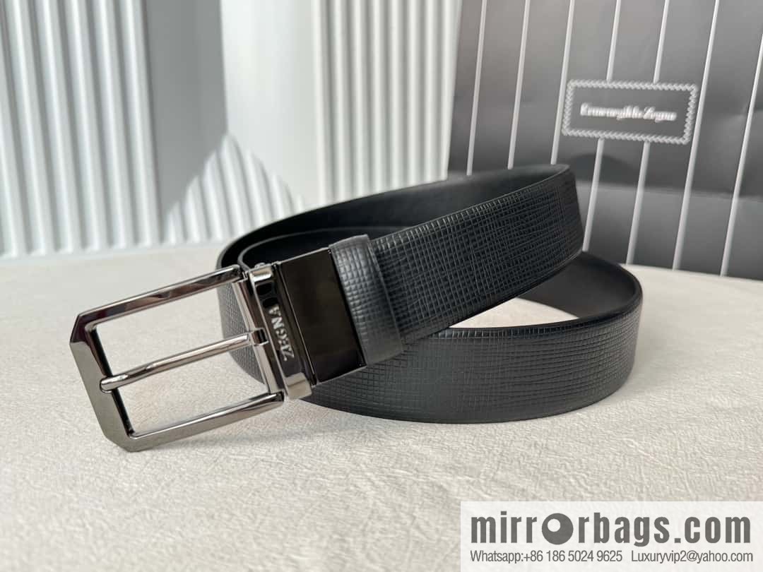 ZEGNA Zegna, Men's Imported Cowhide Cross Textured Belt 3.5CM