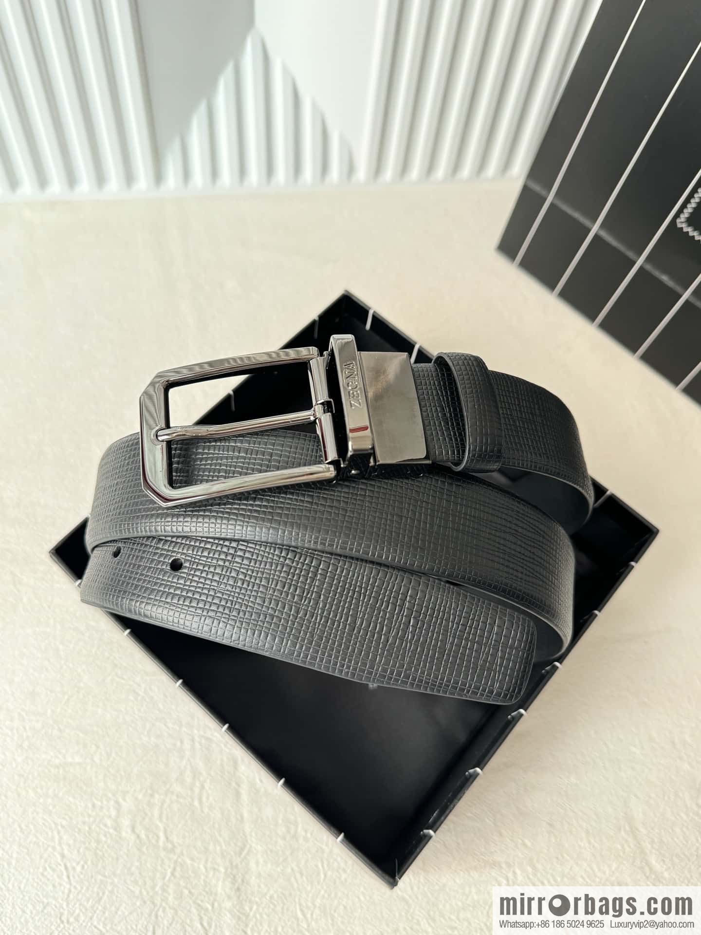 ZEGNA Zegna, Men's Imported Cowhide Cross Textured Belt 3.5CM