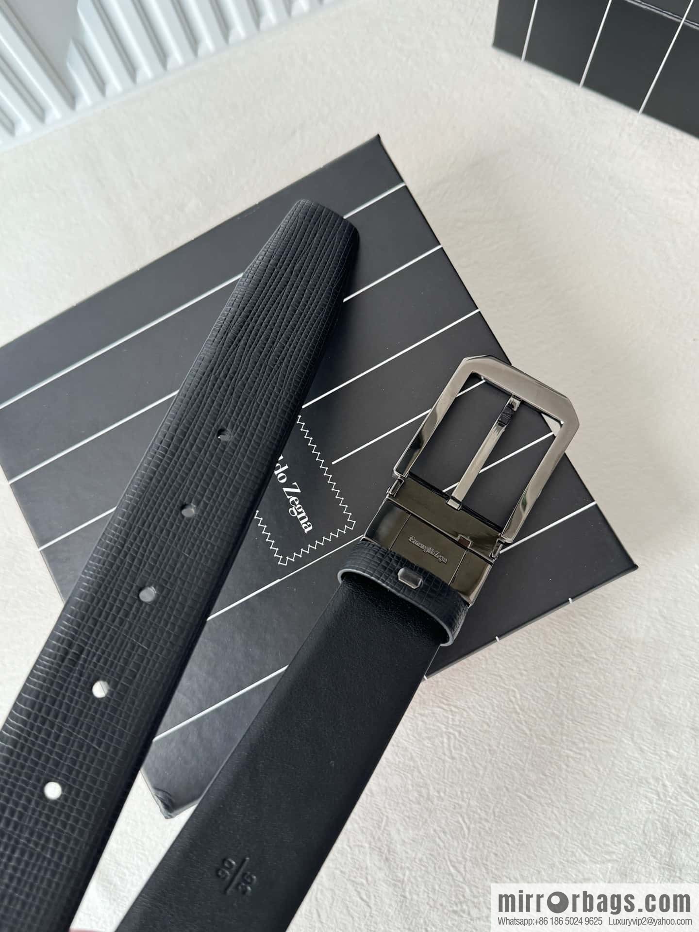 ZEGNA Zegna, Men's Imported Cowhide Cross Textured Belt 3.5CM