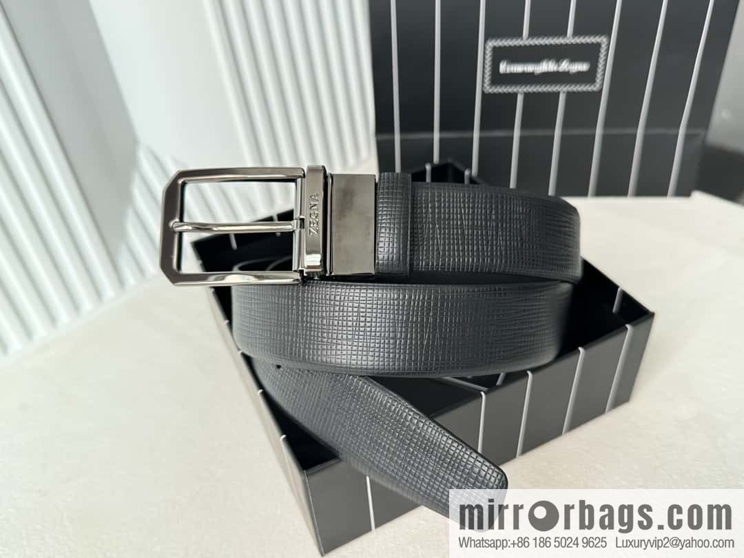 ZEGNA Zegna, Men's Imported Cowhide Cross Textured Belt 3.5CM