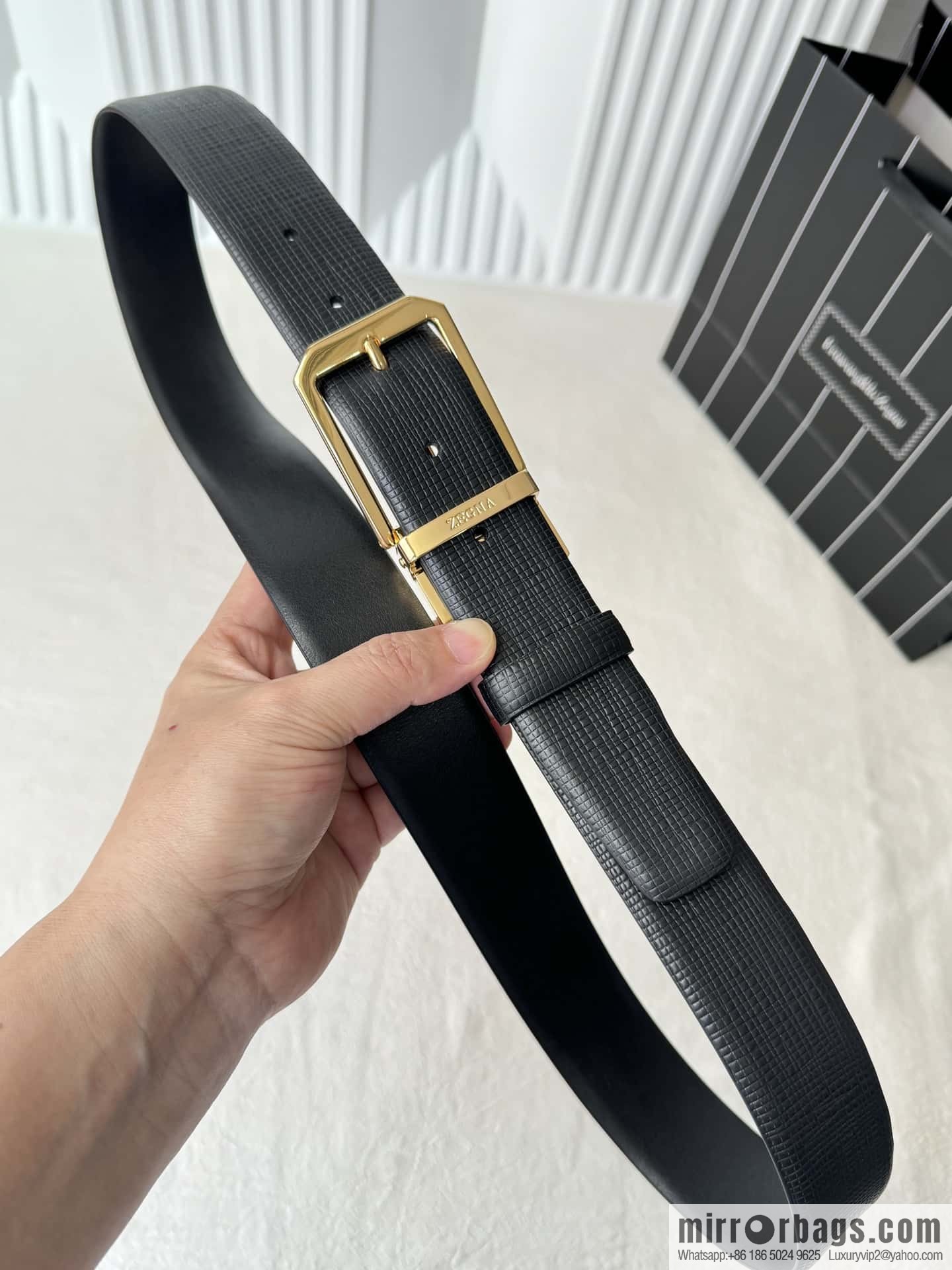 ZEGNA Zegna, Men's Imported Cowhide Cross Textured Belt 3.5CM