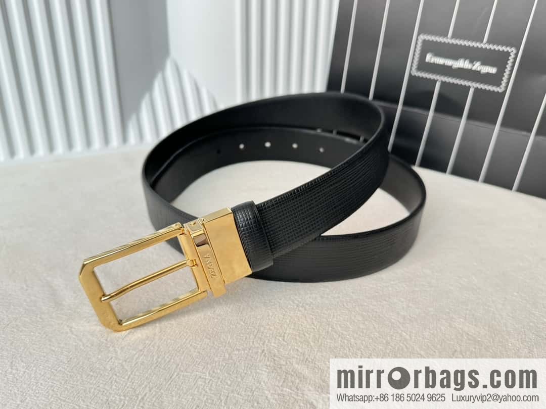 ZEGNA Zegna, Men's Imported Cowhide Cross Textured Belt 3.5CM