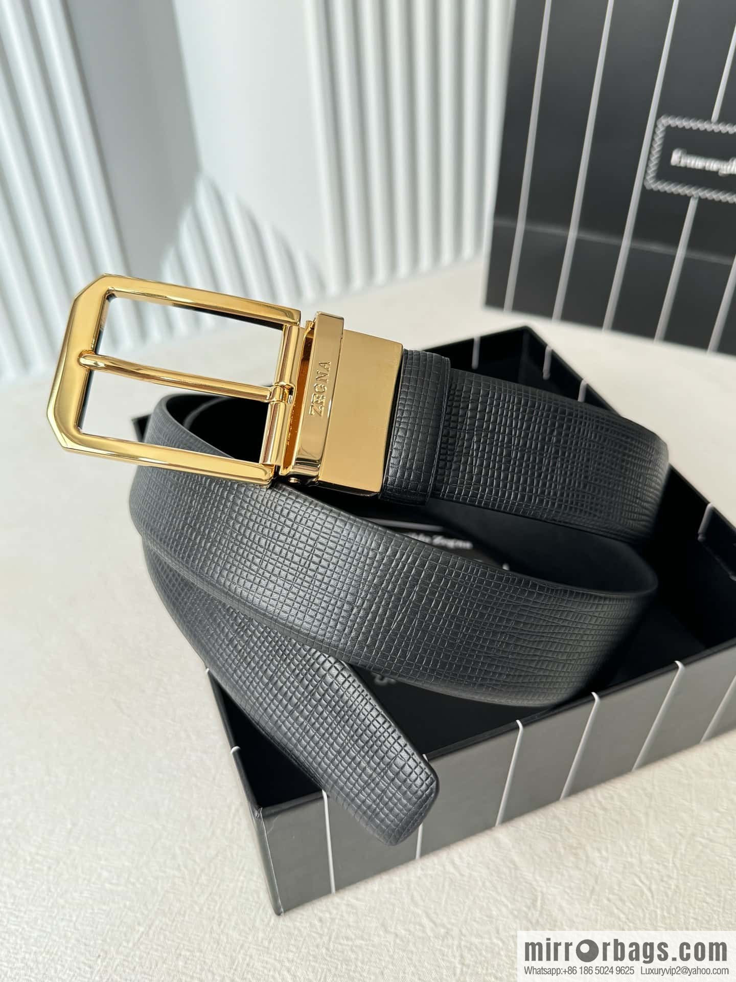 ZEGNA Zegna, Men's Imported Cowhide Cross Textured Belt 3.5CM