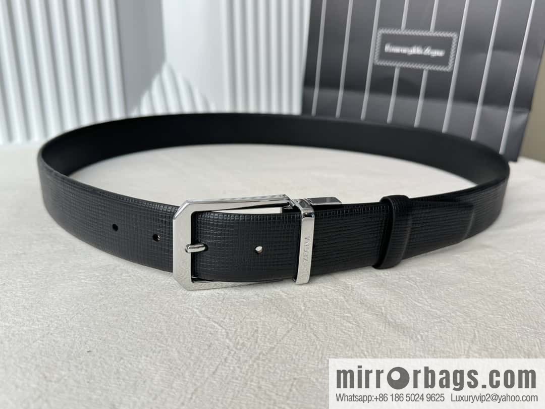 ZEGNA Zegna, Men's Imported Cowhide Cross Textured Belt 3.5CM