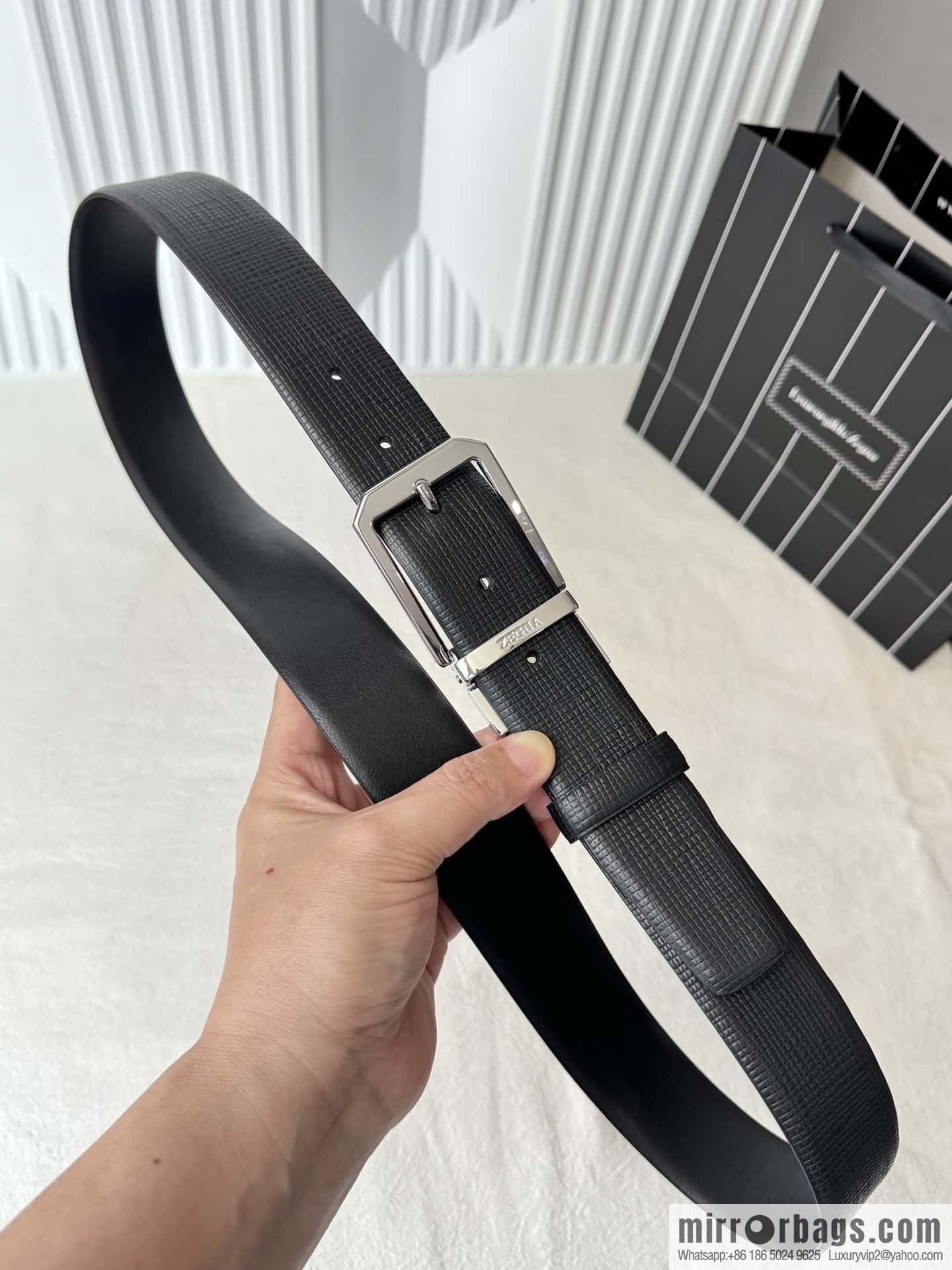 ZEGNA Zegna, Men's Imported Cowhide Cross Textured Belt 3.5CM