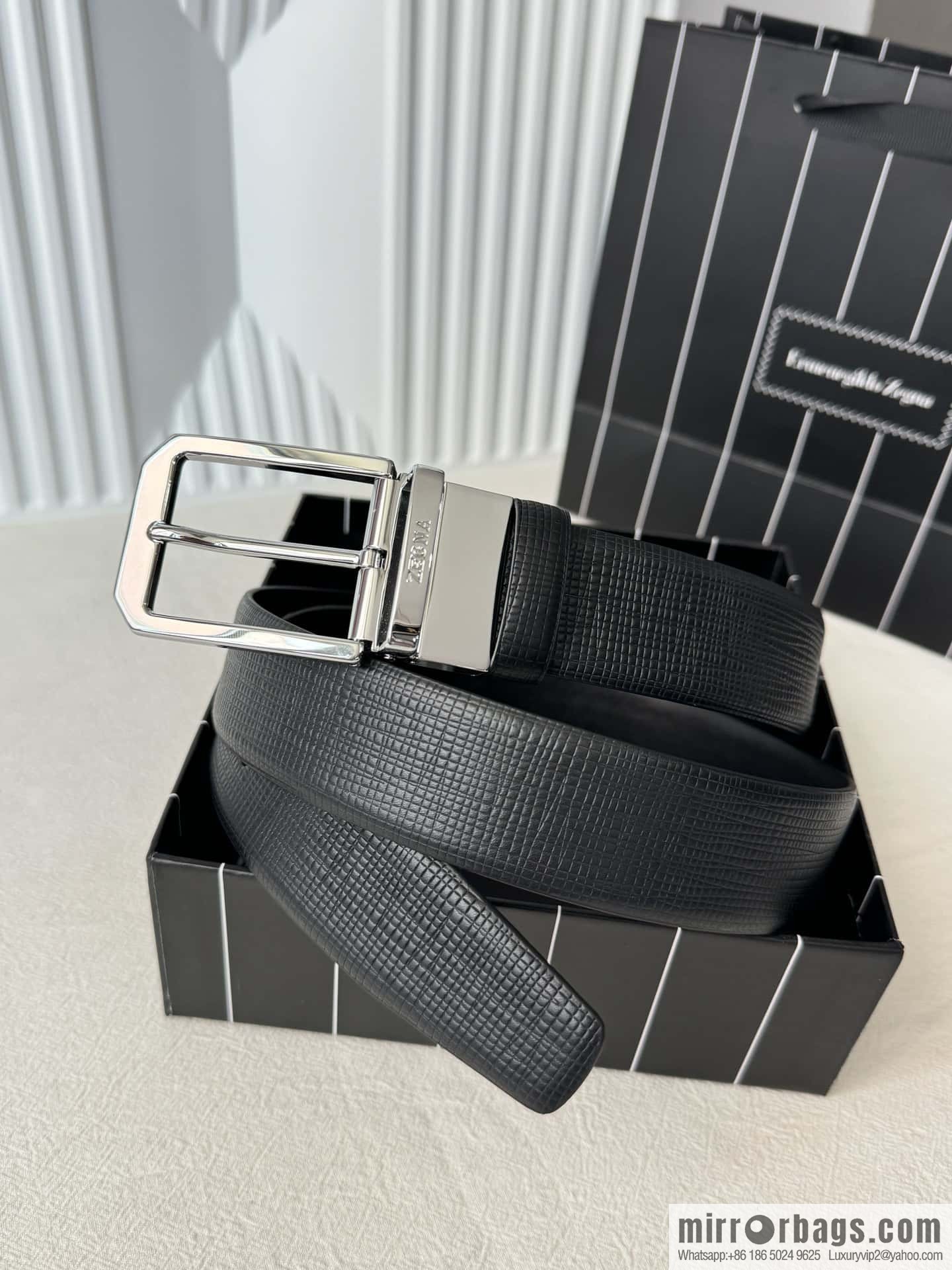 ZEGNA Zegna, Men's Imported Cowhide Cross Textured Belt 3.5CM