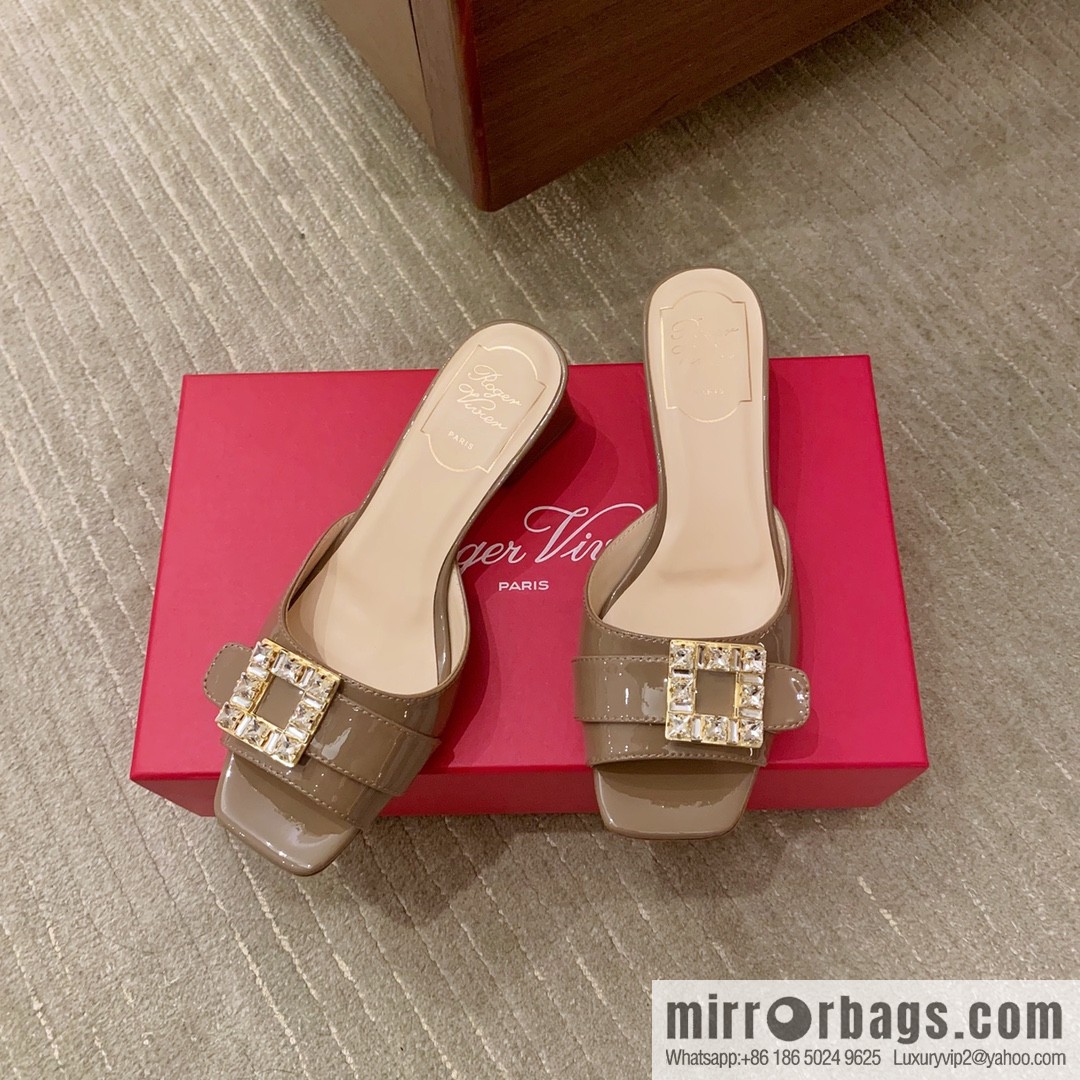 [Roger Vivier purchasing level] Muller sandals Très Vivier series RV diamond buckle Muller thick heel slippers