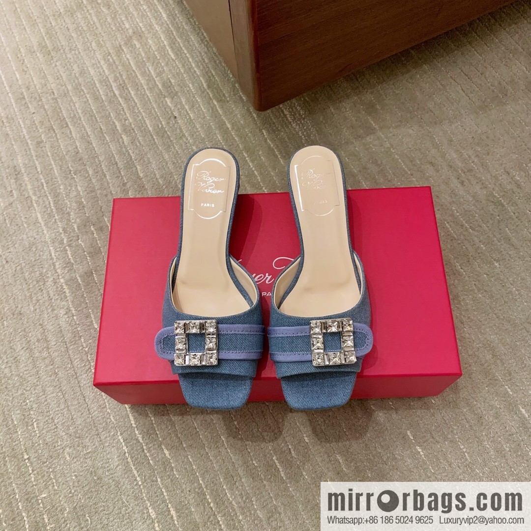 [Roger Vivier purchasing level] Muller sandals Très Vivier series RV diamond buckle Muller thick heel slippers
