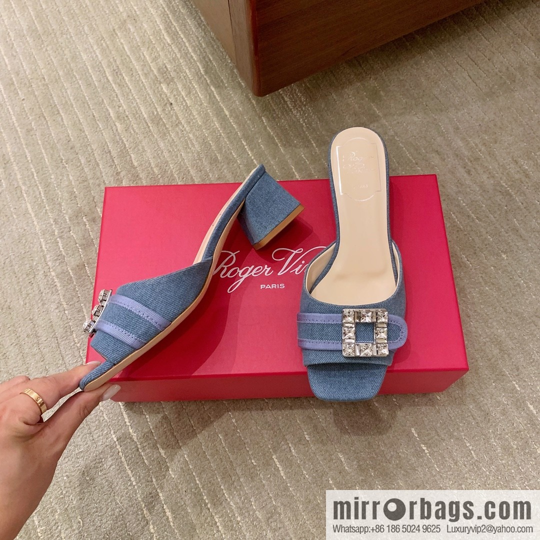 [Roger Vivier purchasing level] Muller sandals Très Vivier series RV diamond buckle Muller thick heel slippers
