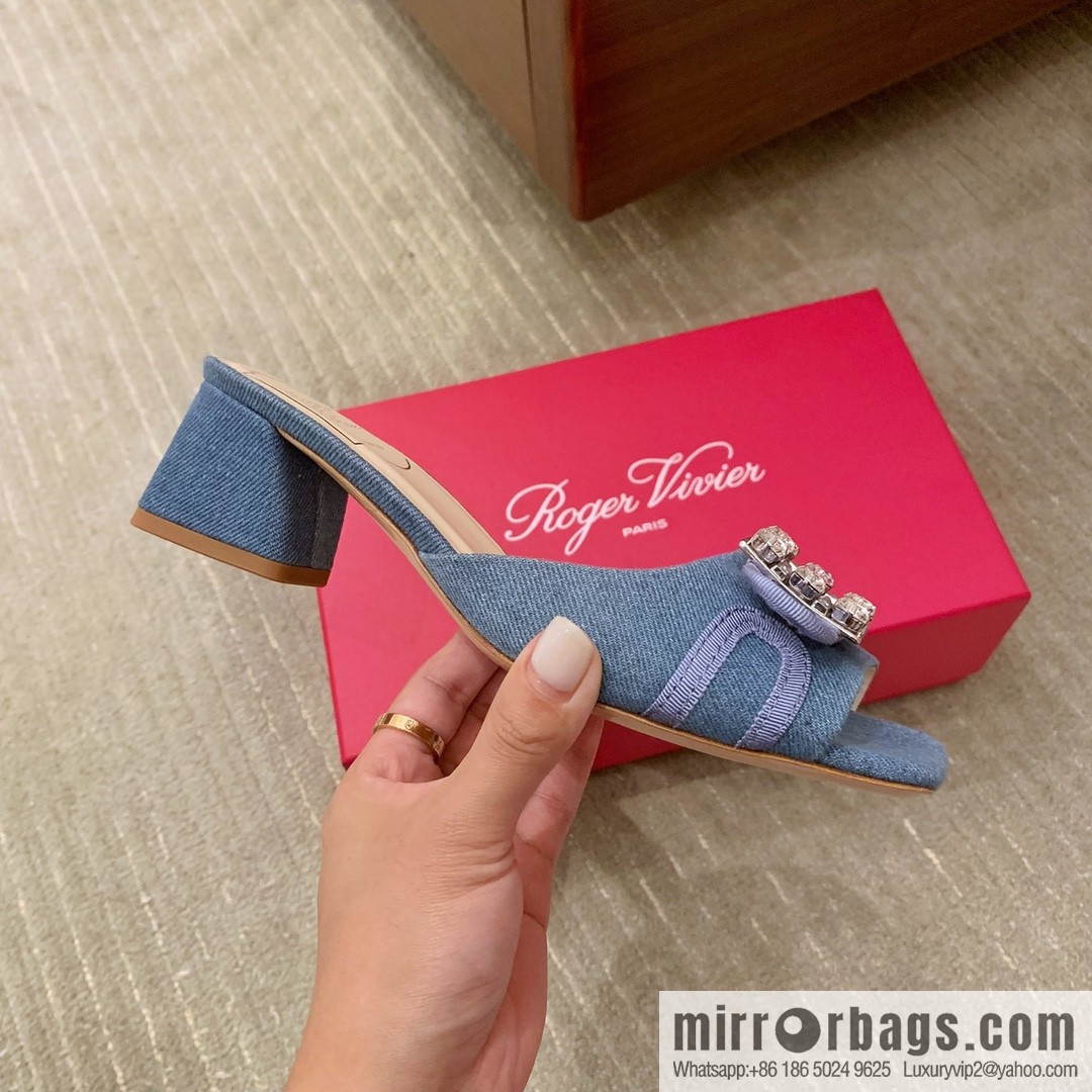 [Roger Vivier purchasing level] Muller sandals Très Vivier series RV diamond buckle Muller thick heel slippers