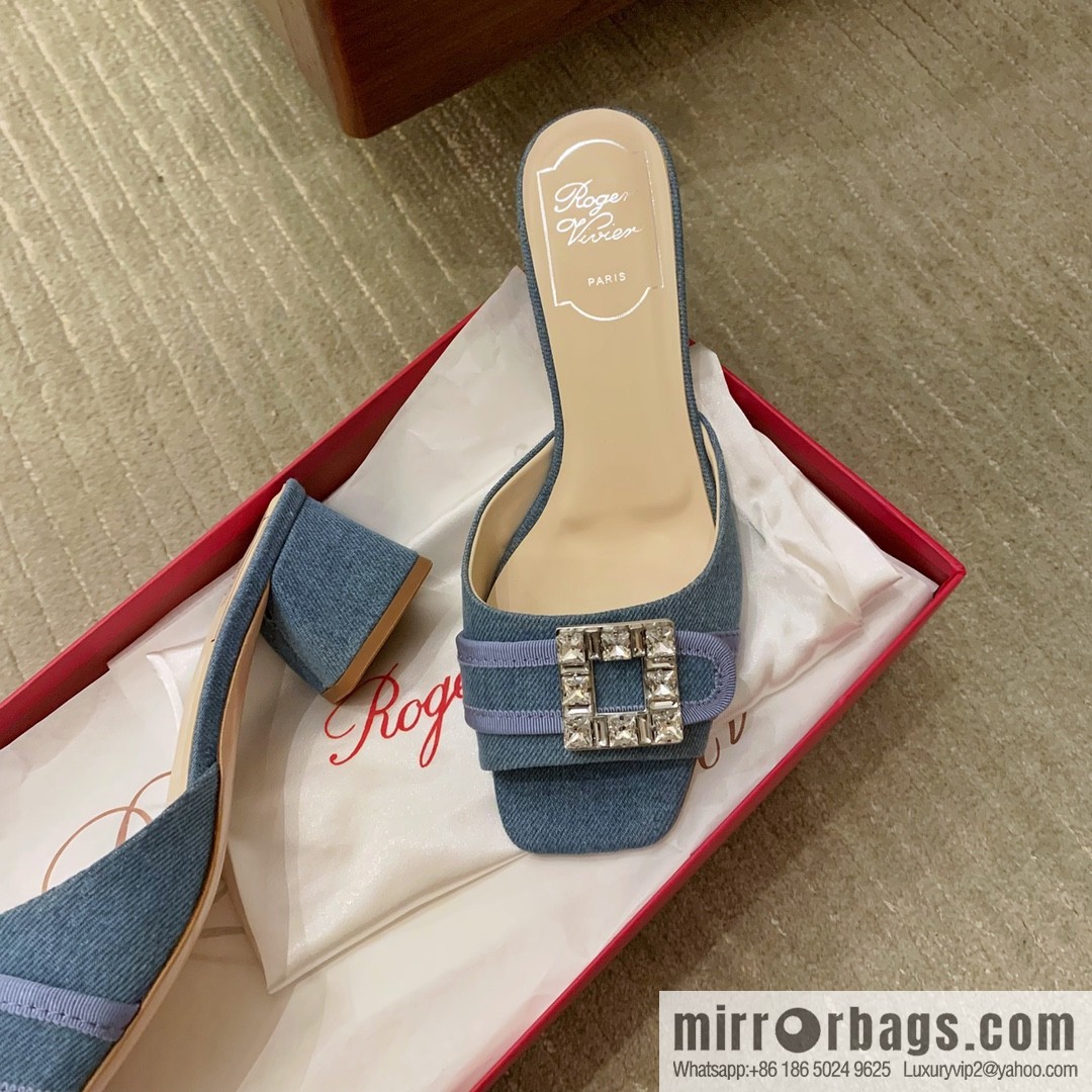 [Roger Vivier purchasing level] Muller sandals Très Vivier series RV diamond buckle Muller thick heel slippers