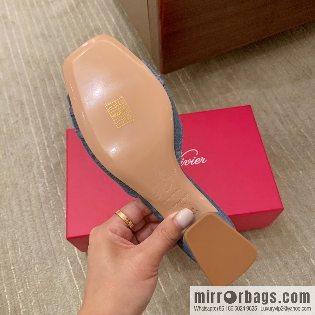 [Roger Vivier purchasing level] Muller sandals Très Vivier series RV diamond buckle Muller thick heel slippers