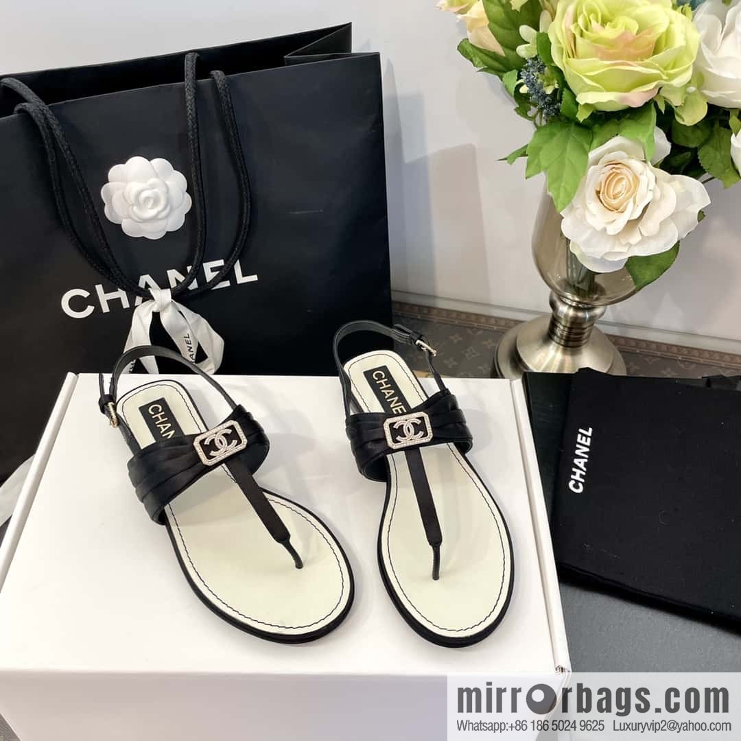 Purchasing grade 𝗖𝗛*𝗔𝗡𝗟| Xiaoxiang Satin water brick buckle, foot sandals