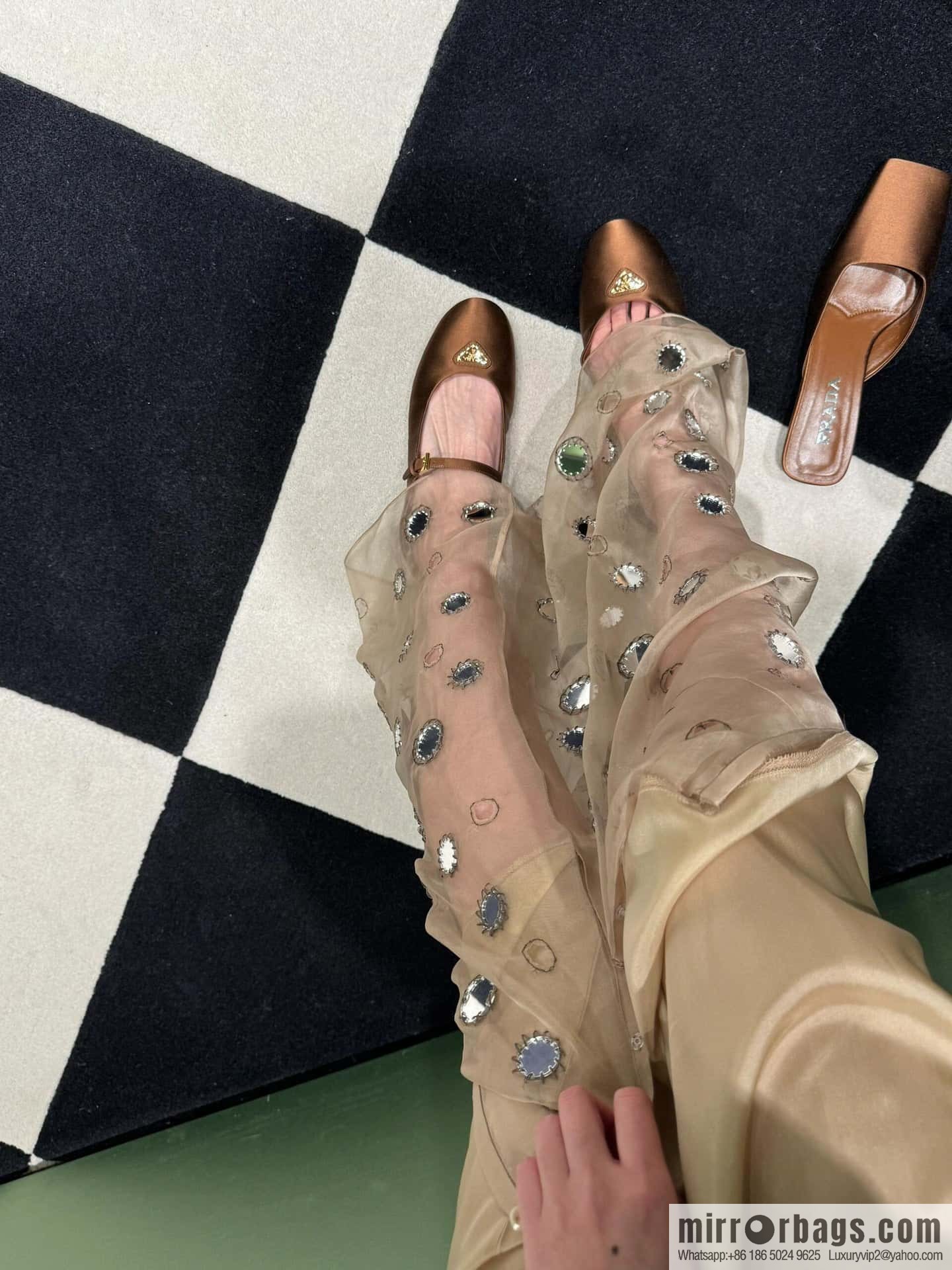 PRADA Silk satin flat, Mary Jane ballet shoes