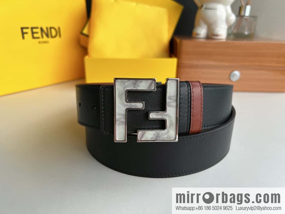 FENDI Fendi FF logo exquisite craftsmanship metal buckle first layer cowhide belt 4.0cm