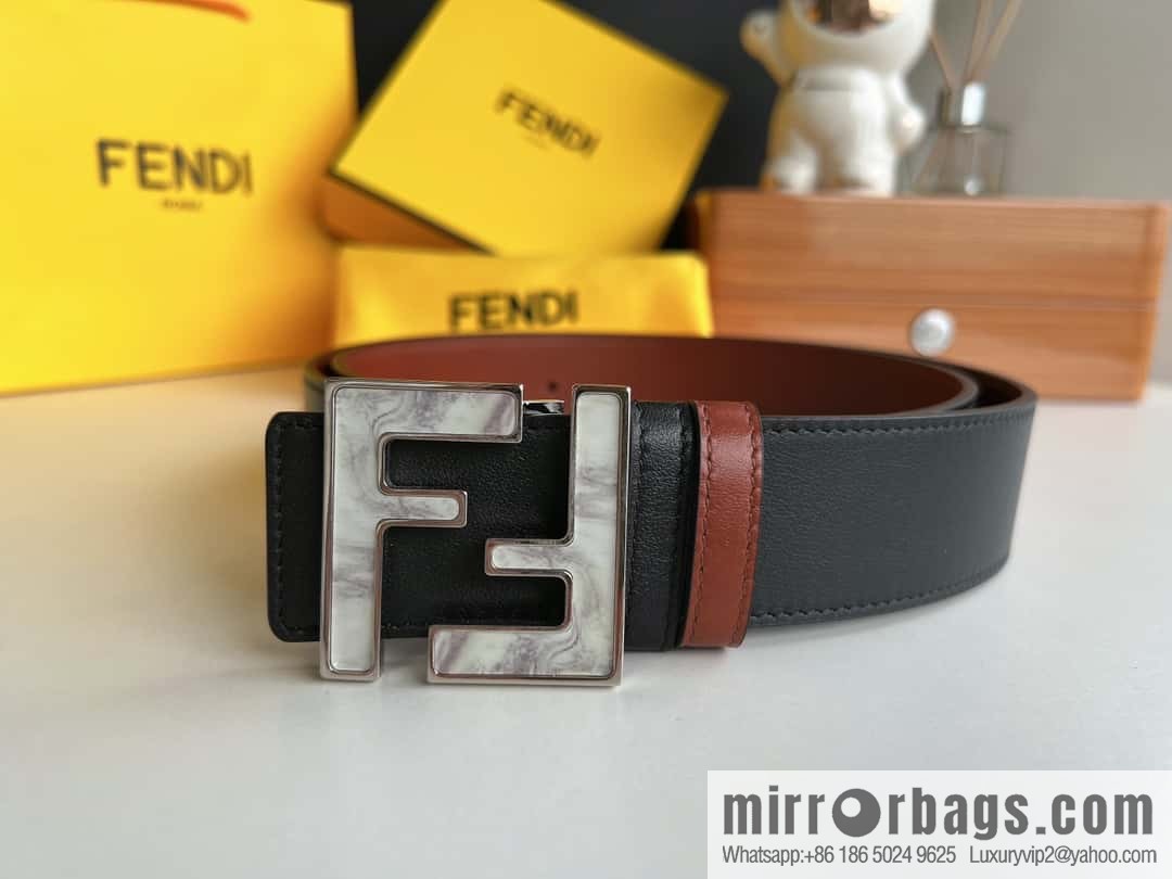 FENDI Fendi FF logo exquisite craftsmanship metal buckle first layer cowhide belt 4.0cm