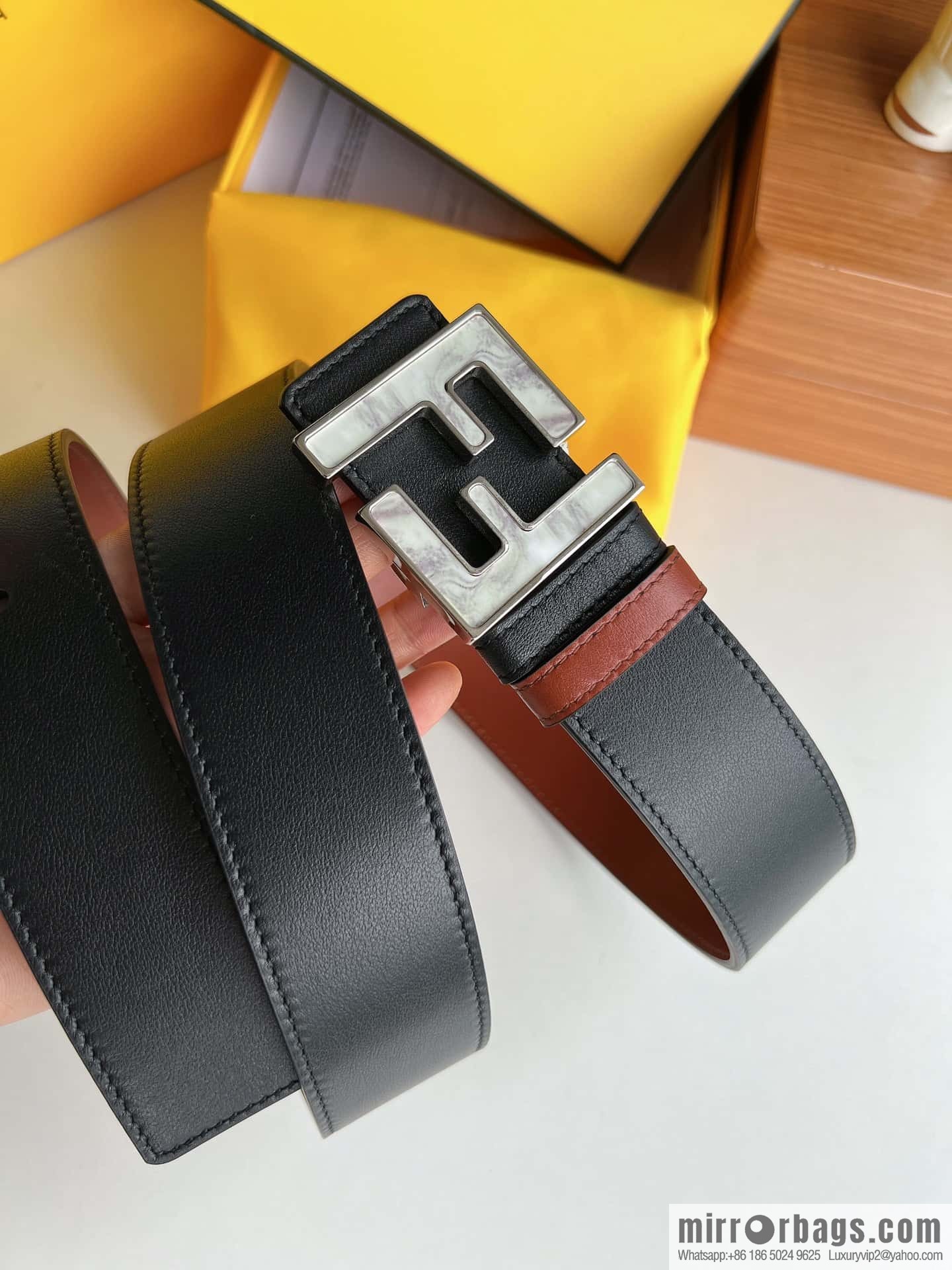 FENDI Fendi FF logo exquisite craftsmanship metal buckle first layer cowhide belt 4.0cm