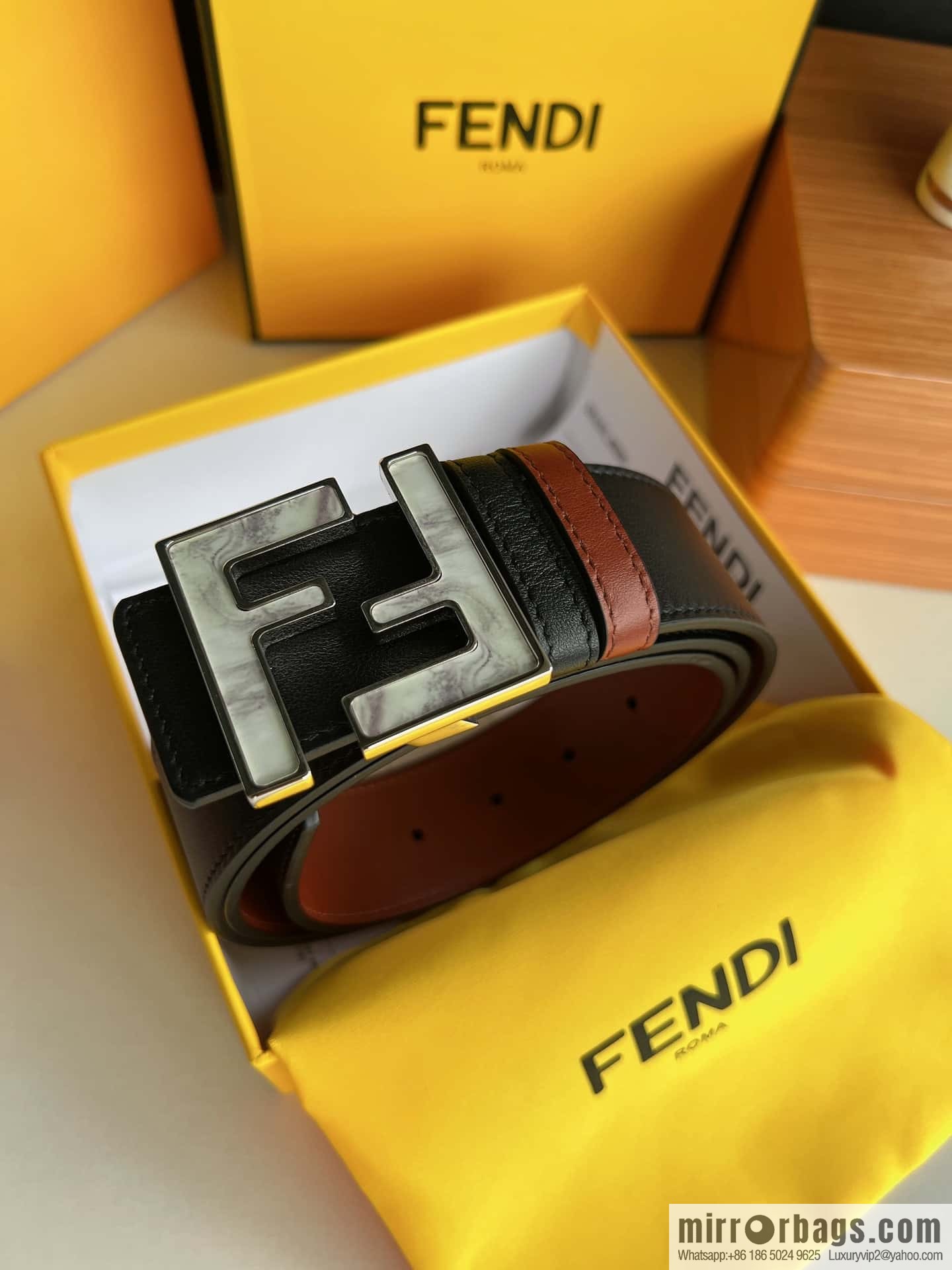 FENDI Fendi FF logo exquisite craftsmanship metal buckle first layer cowhide belt 4.0cm