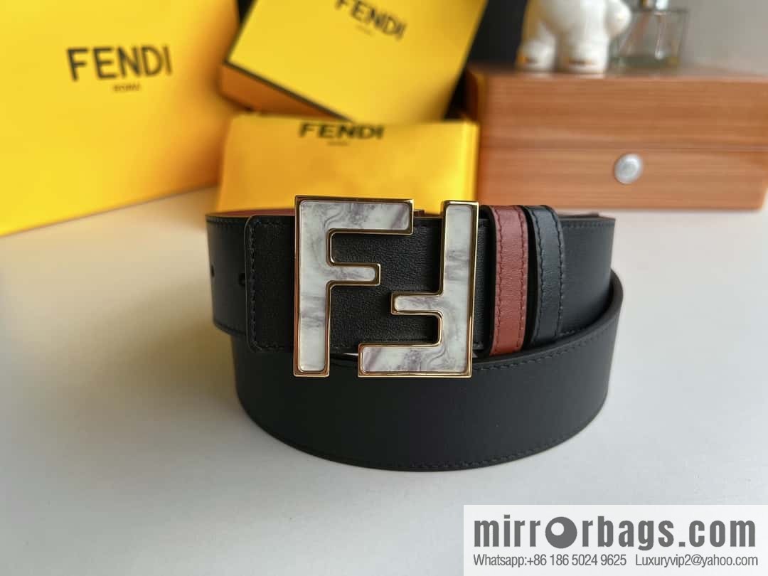 FENDI Fendi FF logo exquisite craftsmanship metal buckle first layer cowhide belt 4.0cm