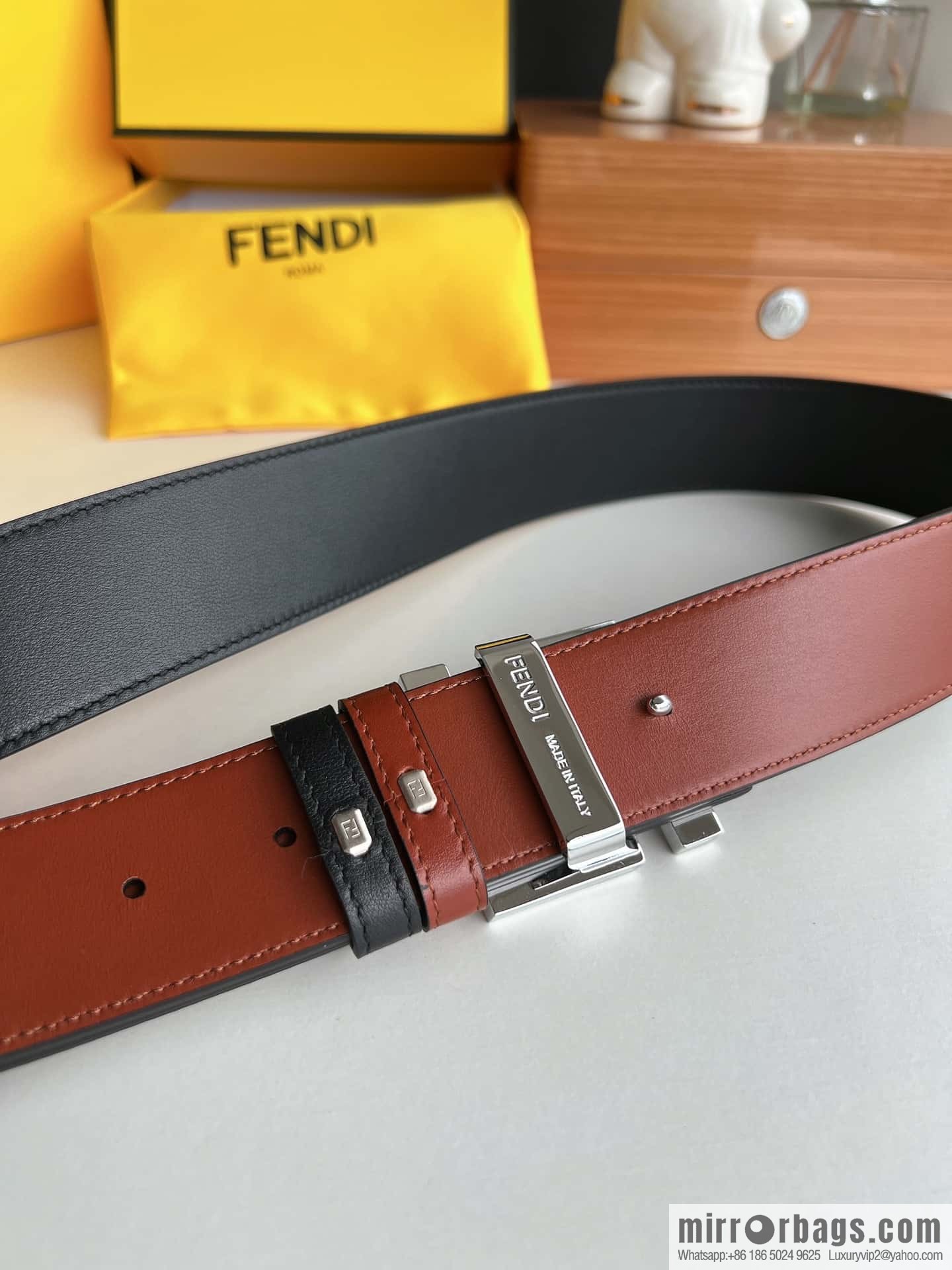 FENDI Fendi FF logo exquisite craftsmanship metal buckle first layer cowhide belt 4.0cm