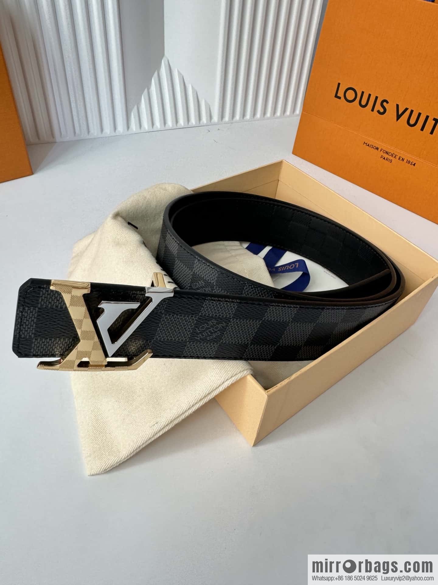 LV letter logo metal buckle double-sided usable belt 4.0cm