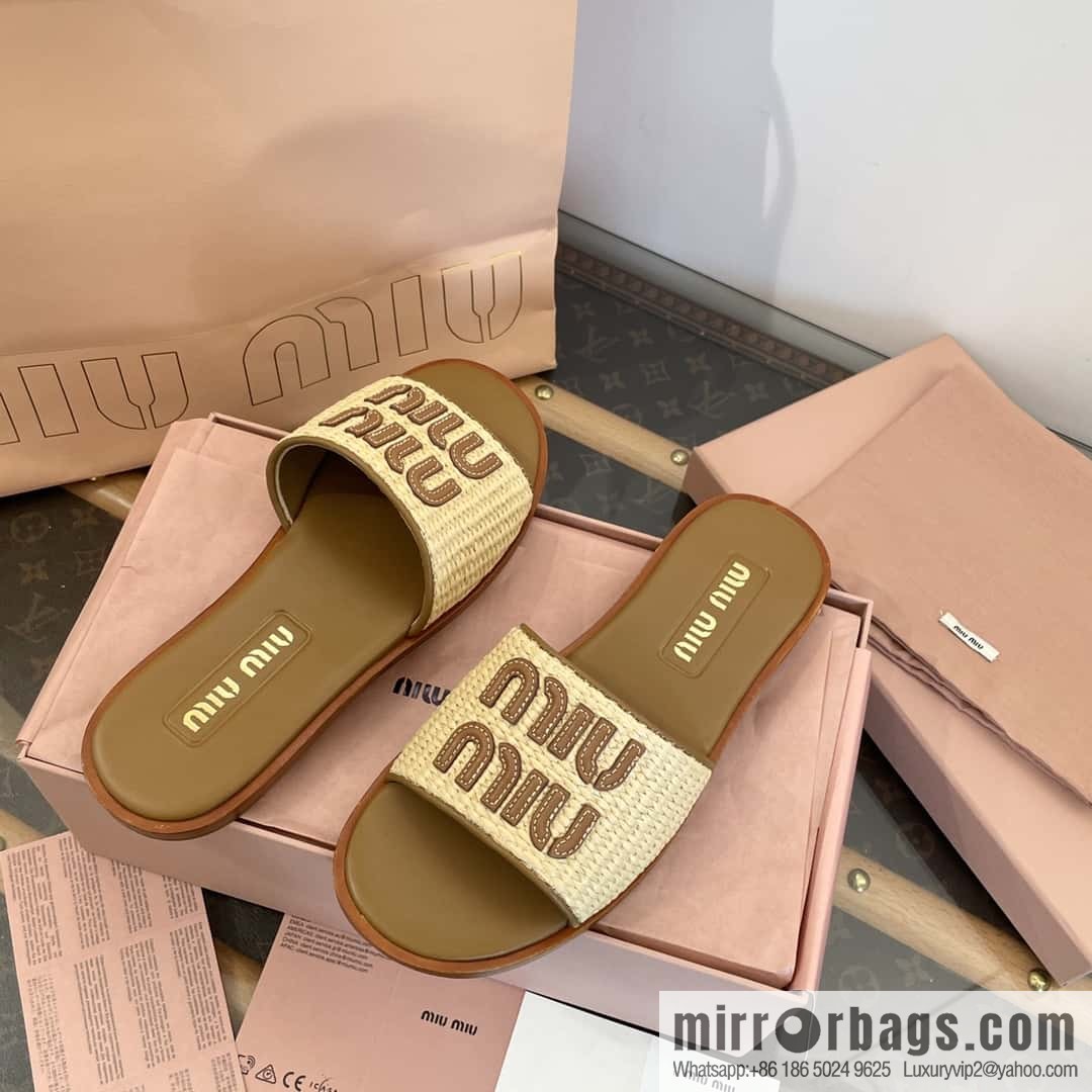 Miao Miao | | Spring and summer raffia woven alphabet slippers
