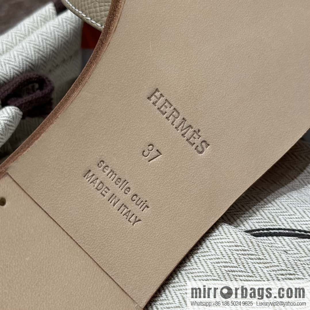 HERMES 181 Oran Slippers S2/Trench/Windbreaker Grey Epsom/Palmprint