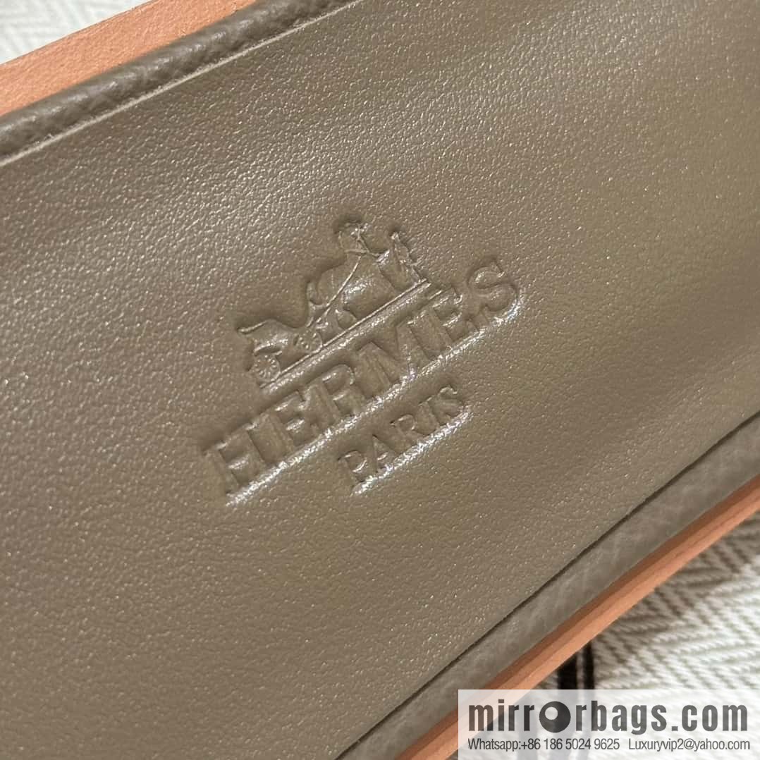 HERMES 181 Oran Slippers 18/Etoupe/Elephant Grey Epsom/Palmprint (Copy)