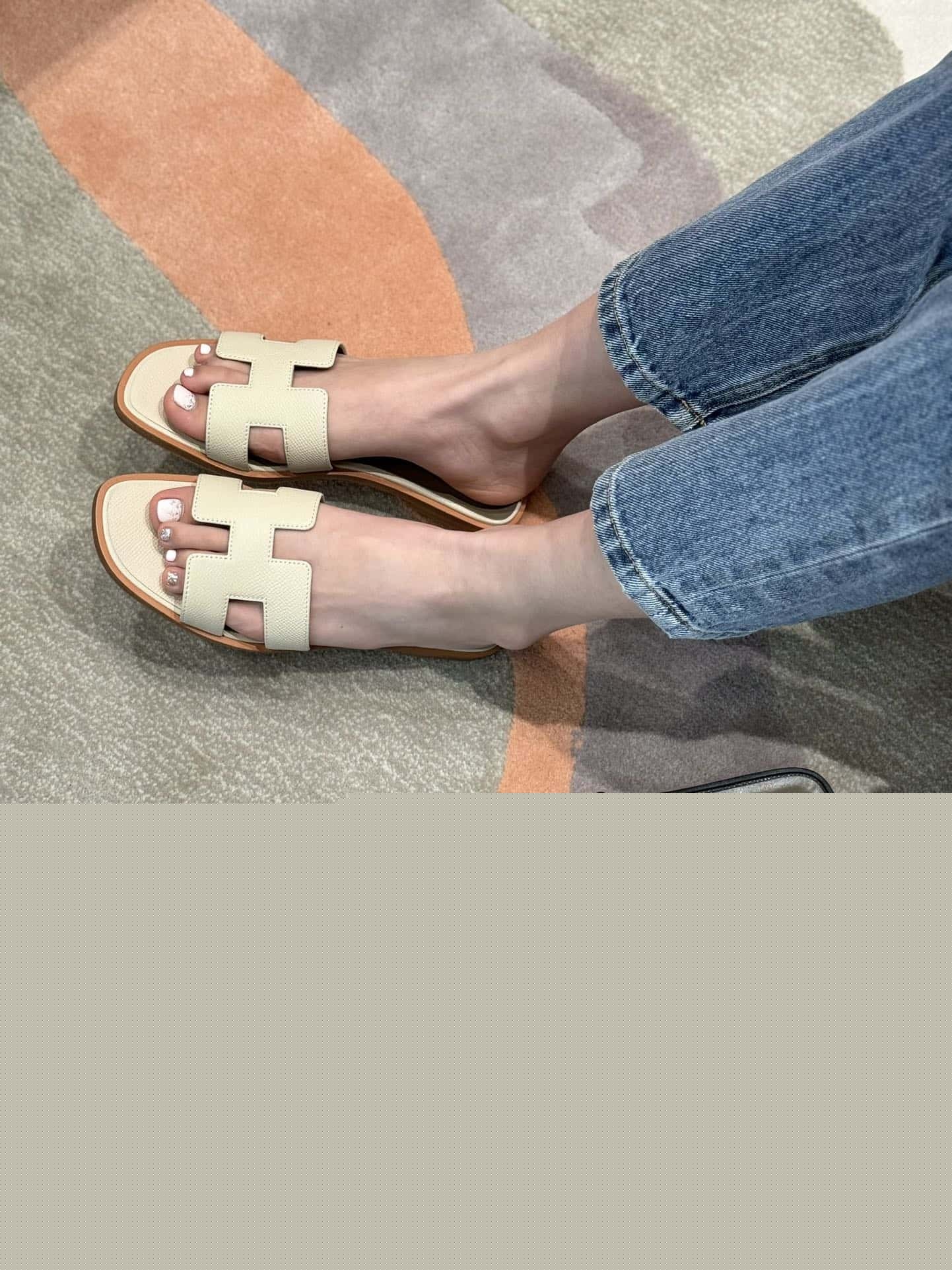 HERMES 181 Oran Slippers 10/Craie/Milkshake White Epsom/Palmprint