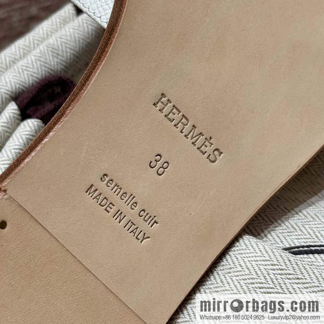 HERMES 181 Oran Slippers 01/Blanc/Pure White Epsom/Palmprint