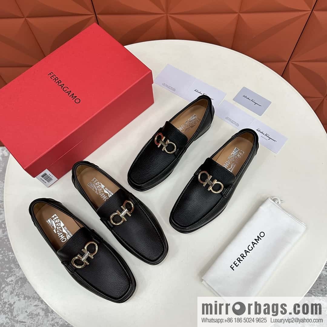 ππSF Replica Luxury Handbag, Fira~ Gemu FERRAGAM * Early Spring New Loafers Leather Shoes Gancini Buckle Moccasin Shoes