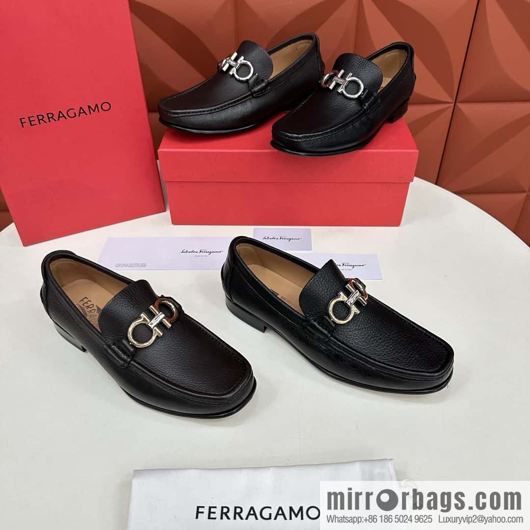 ππSF Replica Luxury Handbag, Fira~ Gemu FERRAGAM * Early Spring New Loafers Leather Shoes Gancini Buckle Moccasin Shoes