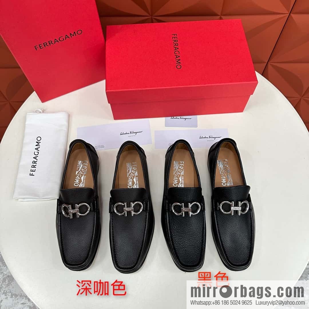 ππSF Replica Luxury Handbag, Fira~ Gemu FERRAGAM * Early Spring New Loafers Leather Shoes Gancini Buckle Moccasin Shoes