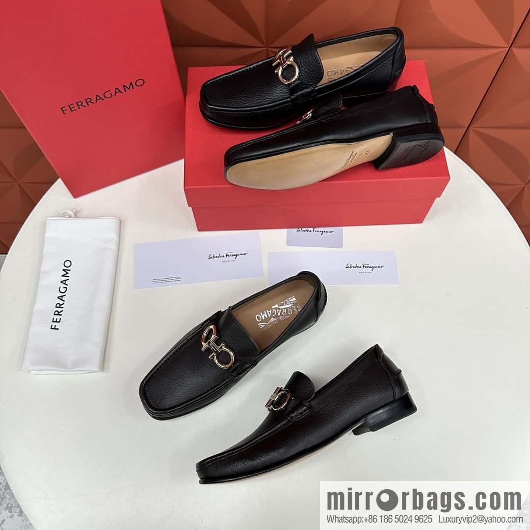 ππSF Replica Luxury Handbag, Fira~ Gemu FERRAGAM * Early Spring New Loafers Leather Shoes Gancini Buckle Moccasin Shoes