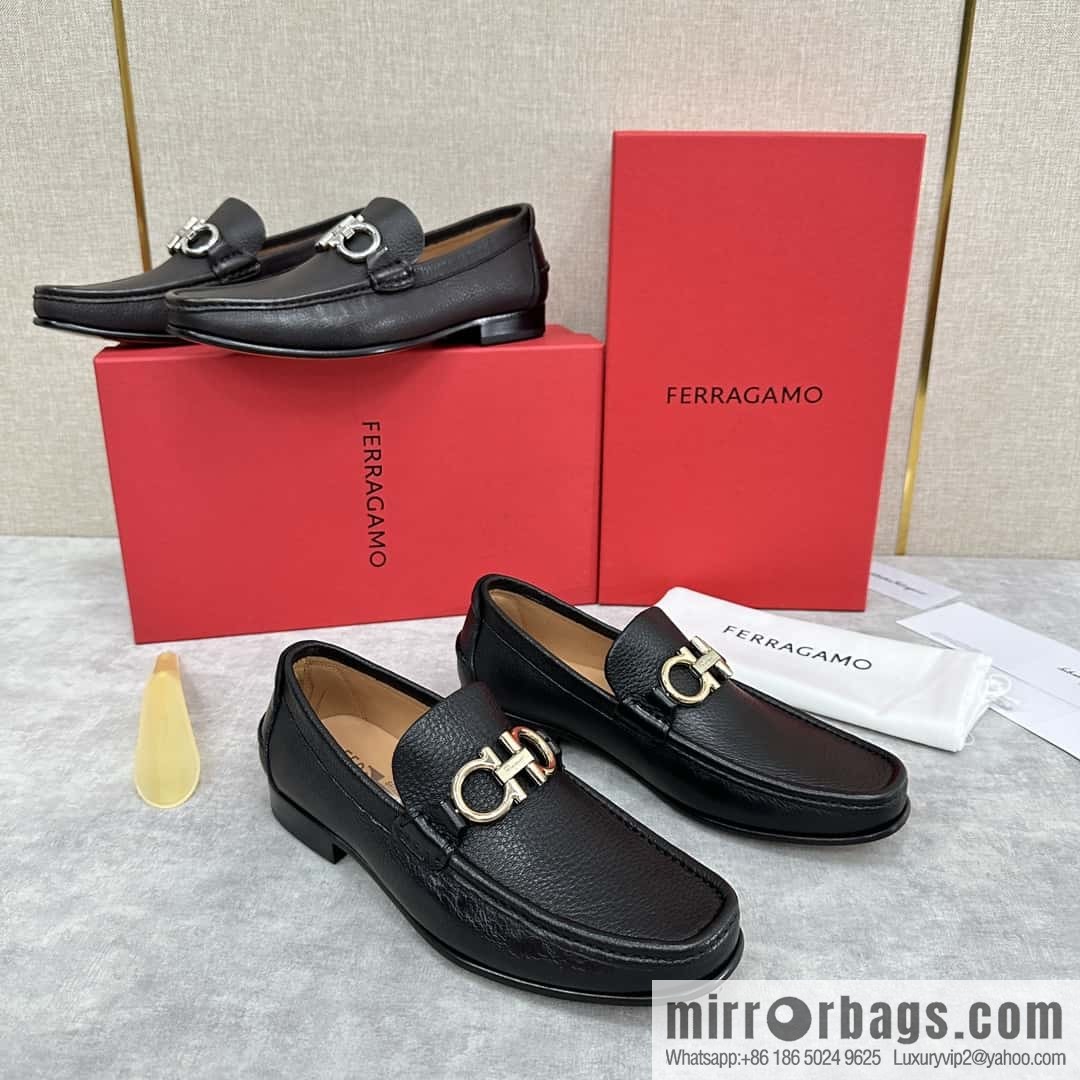 ππSF Replica Luxury Handbag, Fira~ Gemu FERRAGAM * Early Spring New Loafers Leather Shoes Gancini Buckle Moccasin Shoes