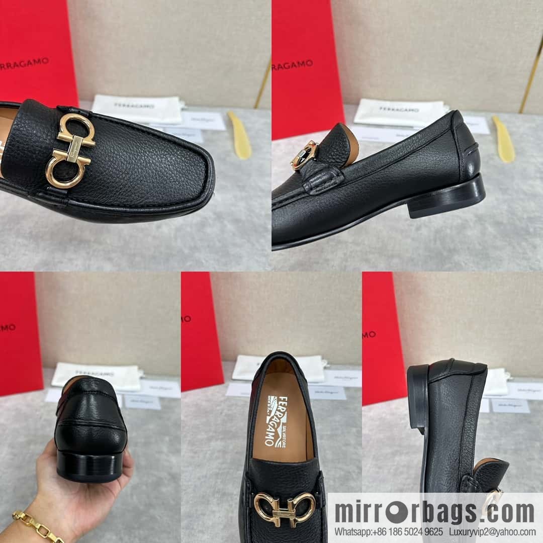 ππSF Replica Luxury Handbag, Fira~ Gemu FERRAGAM * Early Spring New Loafers Leather Shoes Gancini Buckle Moccasin Shoes