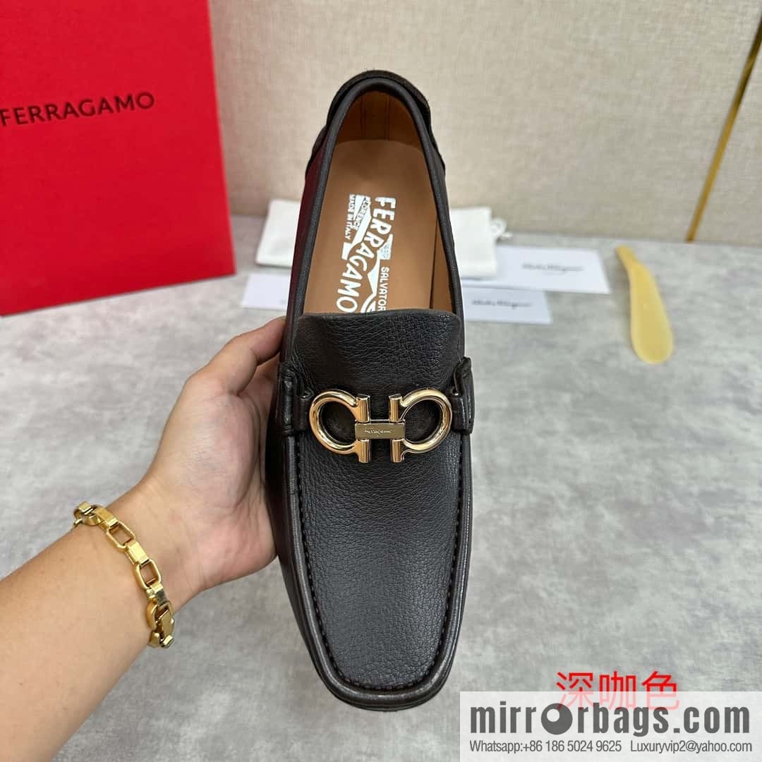 ππSF Replica Luxury Handbag, Fira~ Gemu FERRAGAM * Early Spring New Loafers Leather Shoes Gancini Buckle Moccasin Shoes