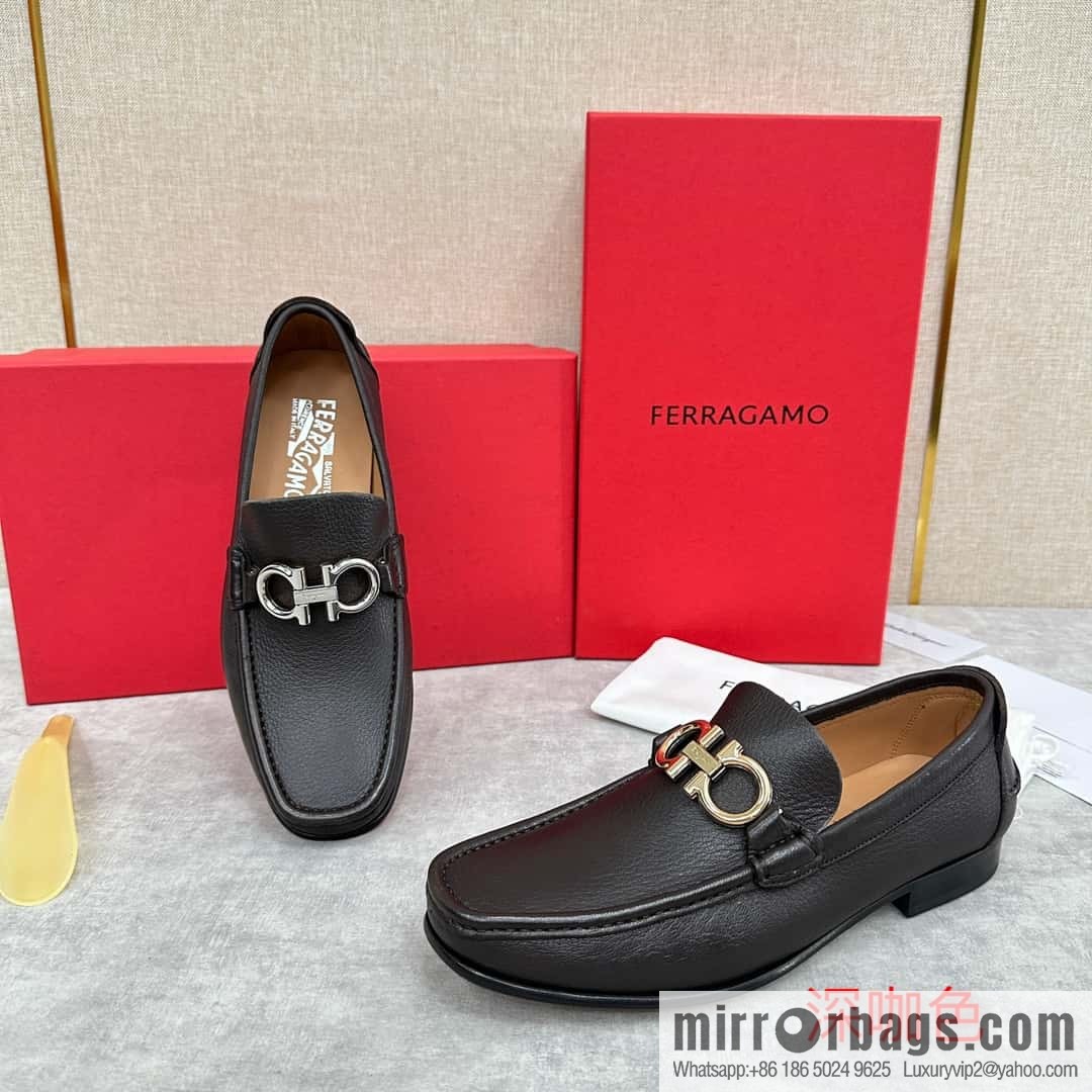 ππSF Replica Luxury Handbag, Fira~ Gemu FERRAGAM * Early Spring New Loafers Leather Shoes Gancini Buckle Moccasin Shoes