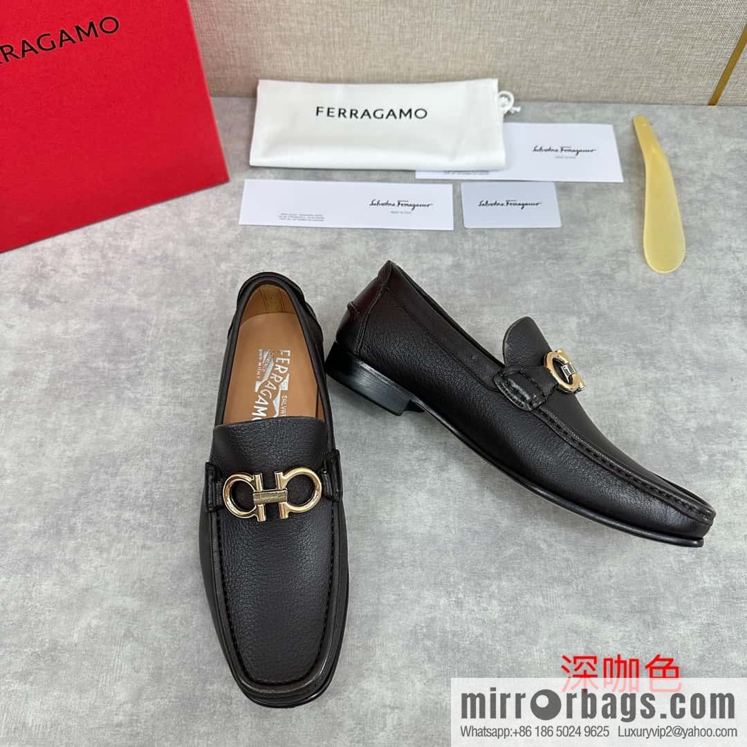ππSF Replica Luxury Handbag, Fira~ Gemu FERRAGAM * Early Spring New Loafers Leather Shoes Gancini Buckle Moccasin Shoes