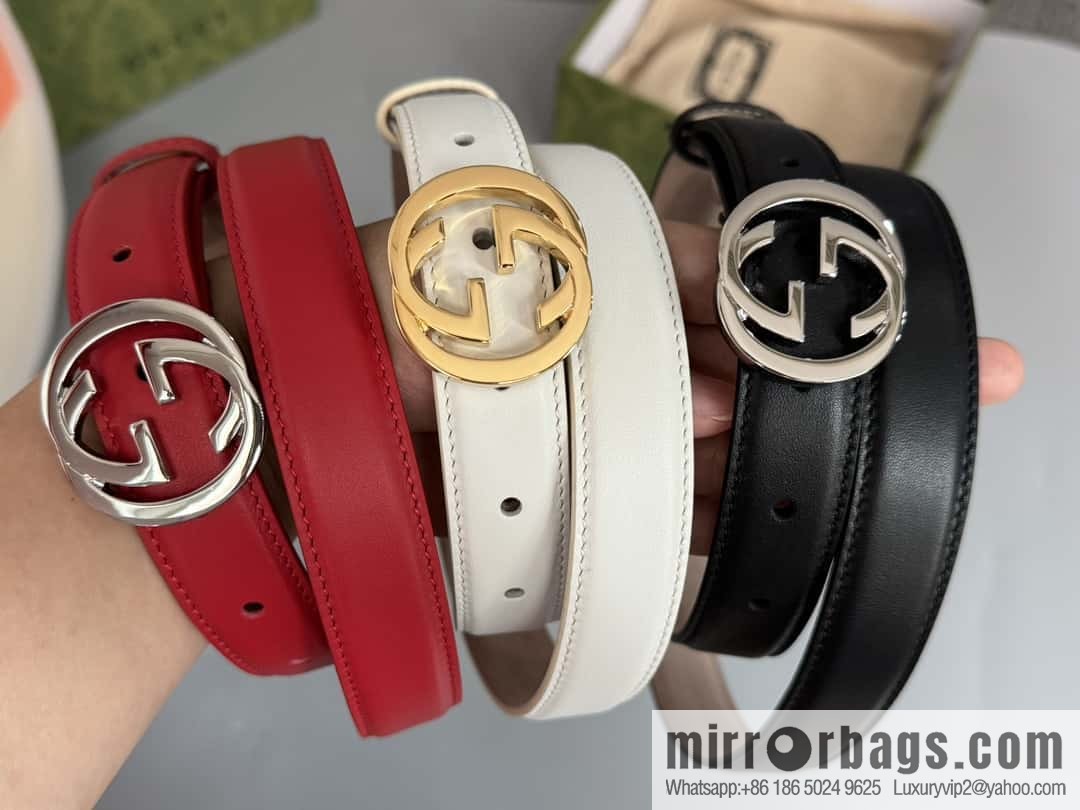 2024Gucci double G glossy button head, body double-sided first-layer calfskin 2.5cm belt