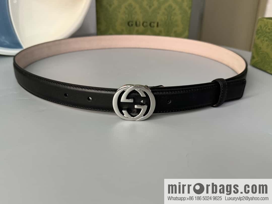 2024Gucci double G glossy button head, body double-sided first-layer calfskin 2.5cm belt
