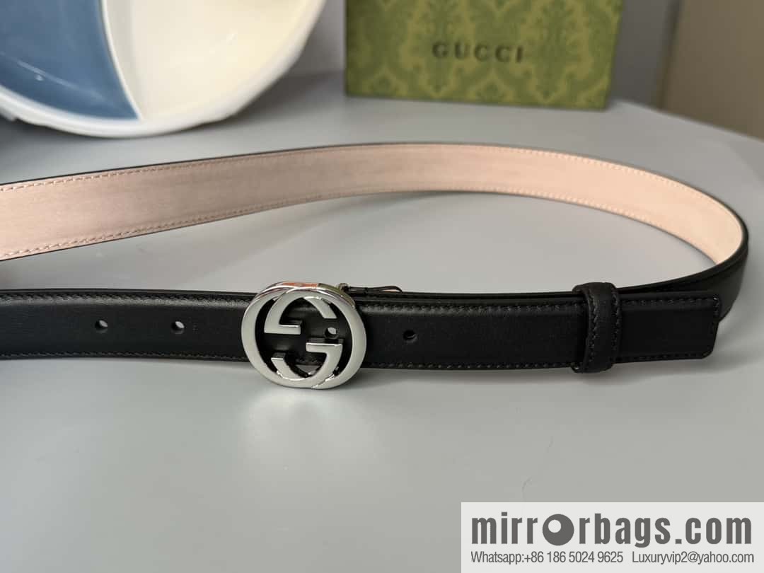 2024Gucci double G glossy button head, body double-sided first-layer calfskin 2.5cm belt