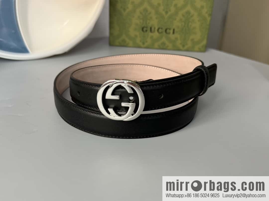 2024Gucci double G glossy button head, body double-sided first-layer calfskin 2.5cm belt